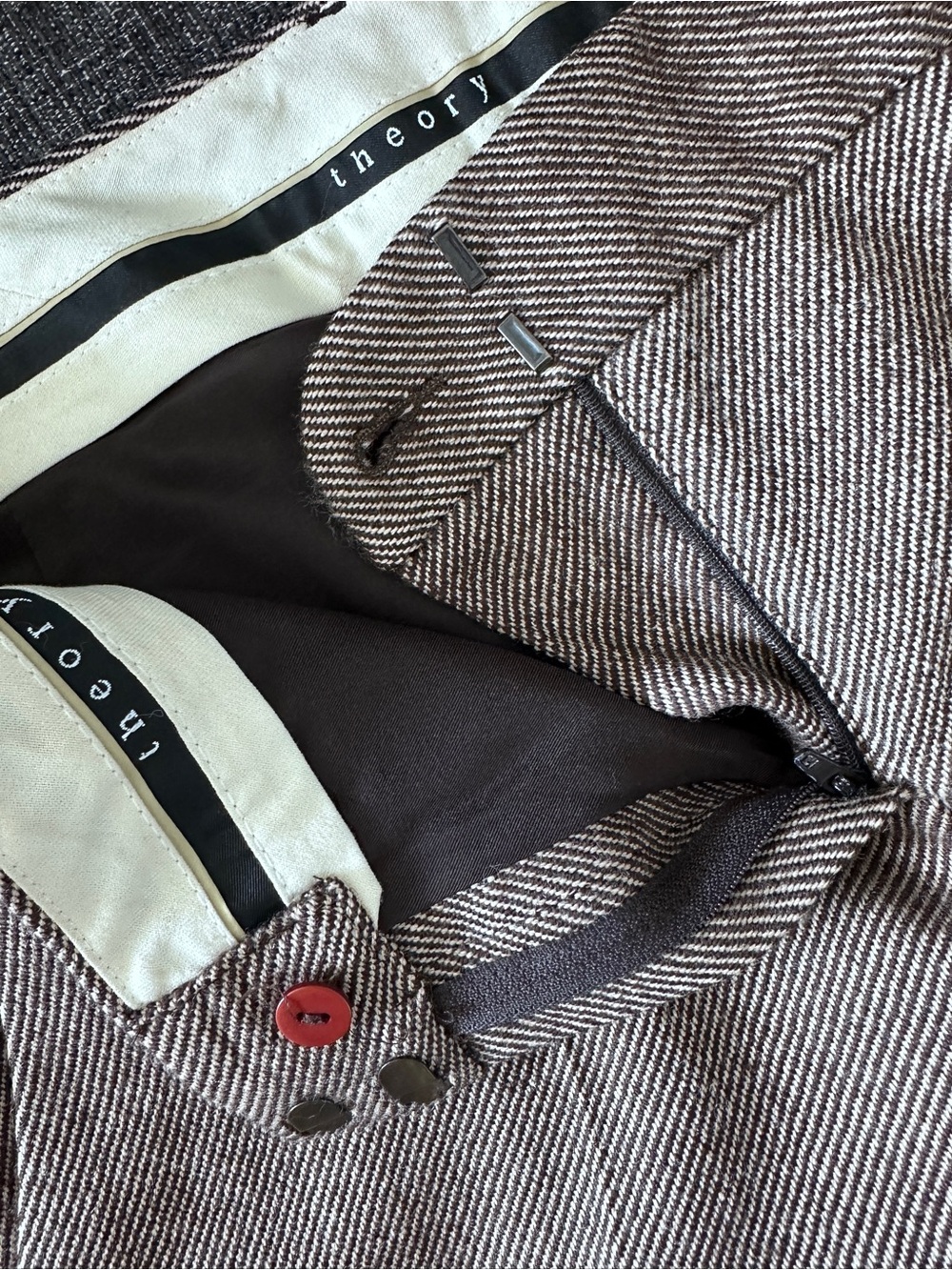 Theory Brown Herringbone Cotton Blend Straight Leg Dress Pants Pockets 8 - Picture 5 of 15